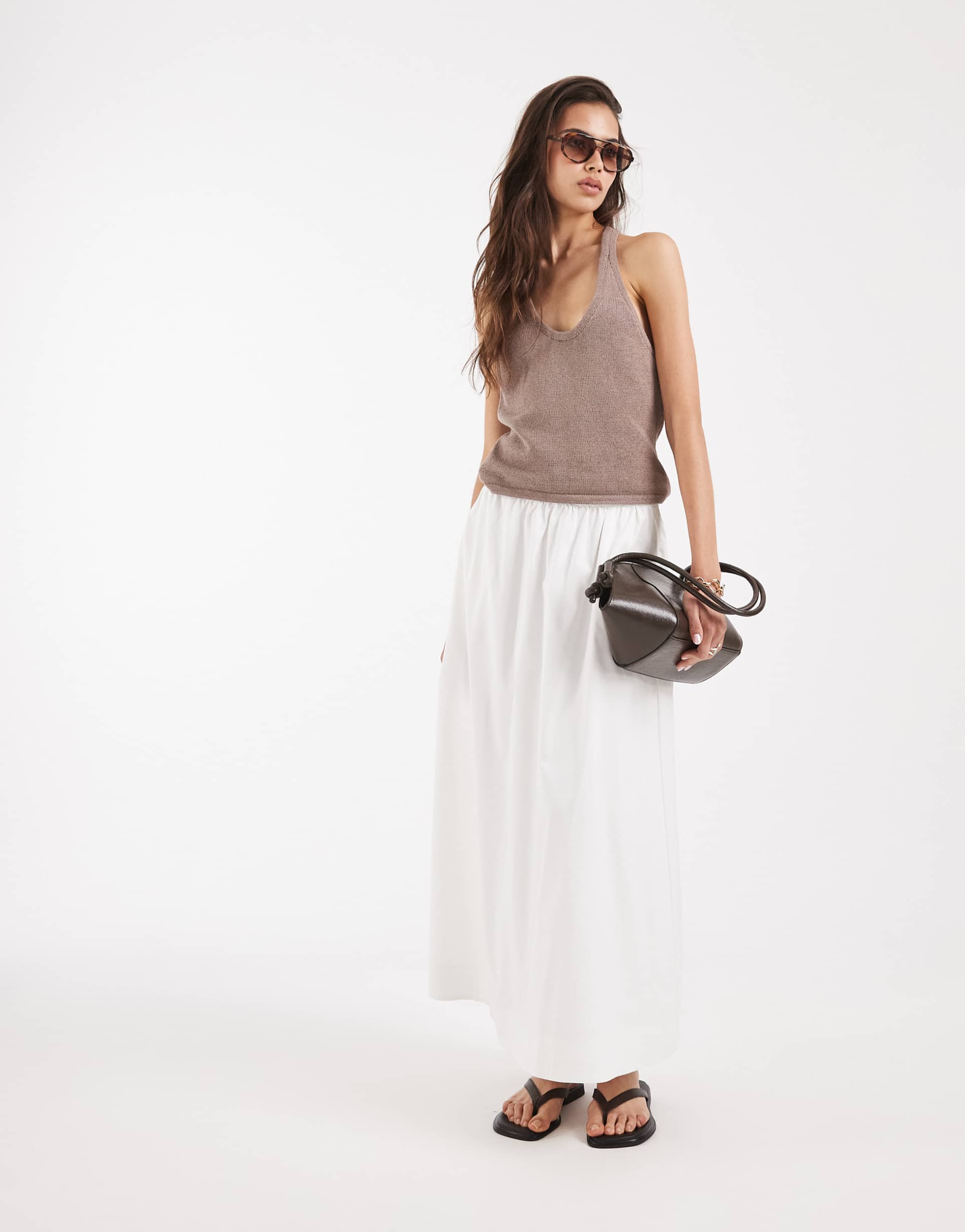 vero moda tall pull on full circle midi skirt in white