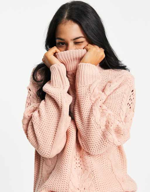 Vero Moda Tall – Pullover aus Grobstrick in Rosa mit Zopfmuster ASOS