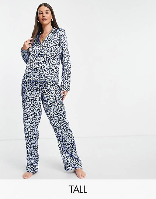 Vero Moda Tall pyjama shirt & trouser set in blue floral