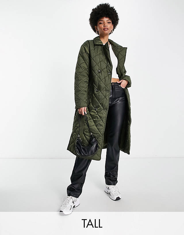 Vero Moda Tall - quilted maxi coat in khaki