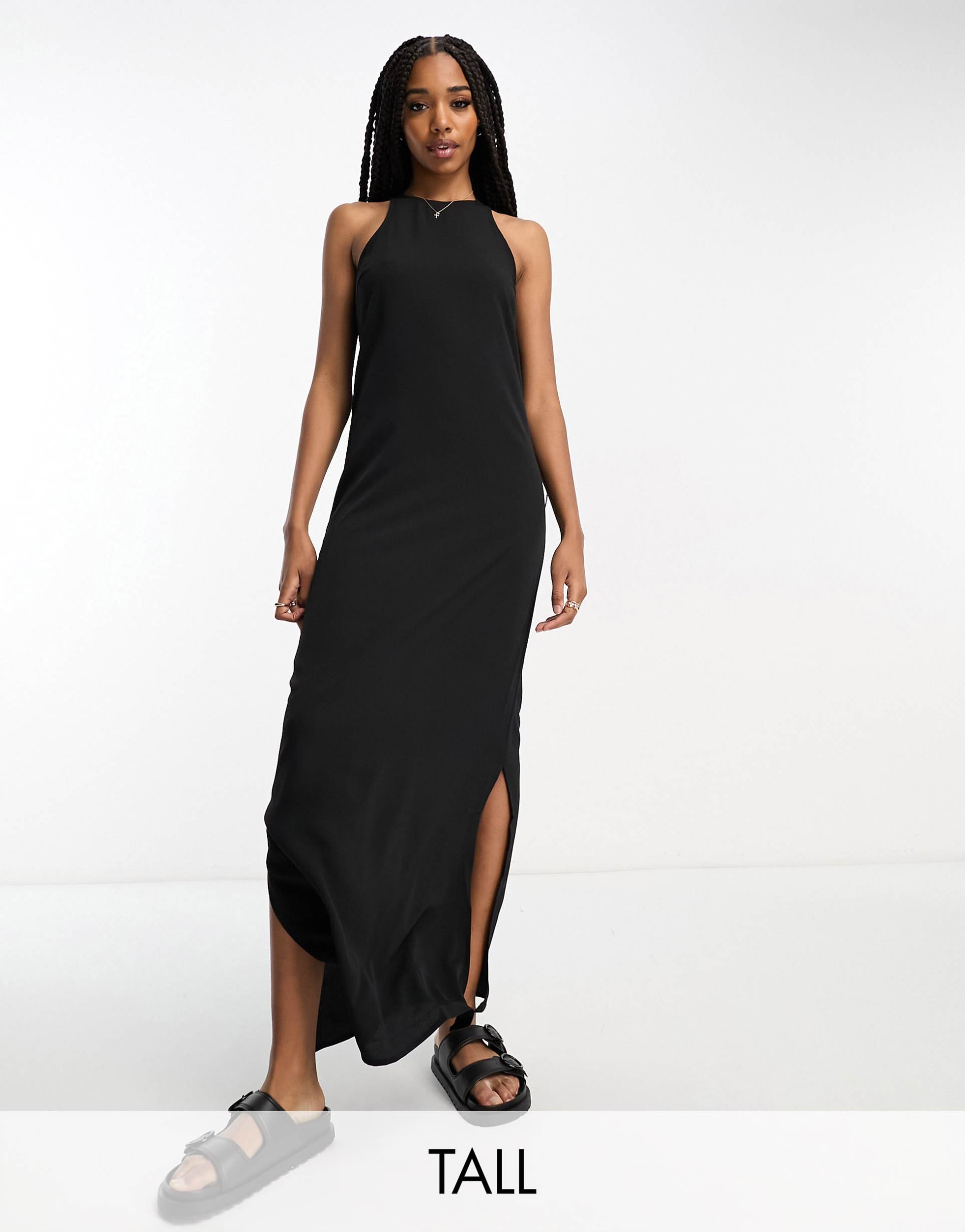 vero moda tall racer maxi dress in black