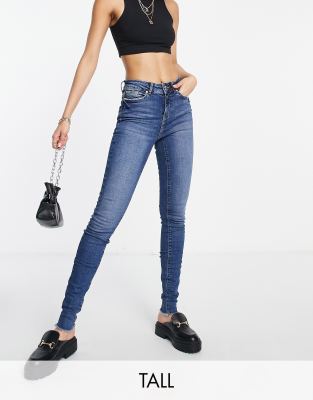 Vero Moda Tall Raw Edge Skinny Jeans In Dark Blue In Blue