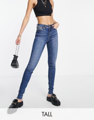 Vero Moda Tall raw edge skinny jeans in dark blue