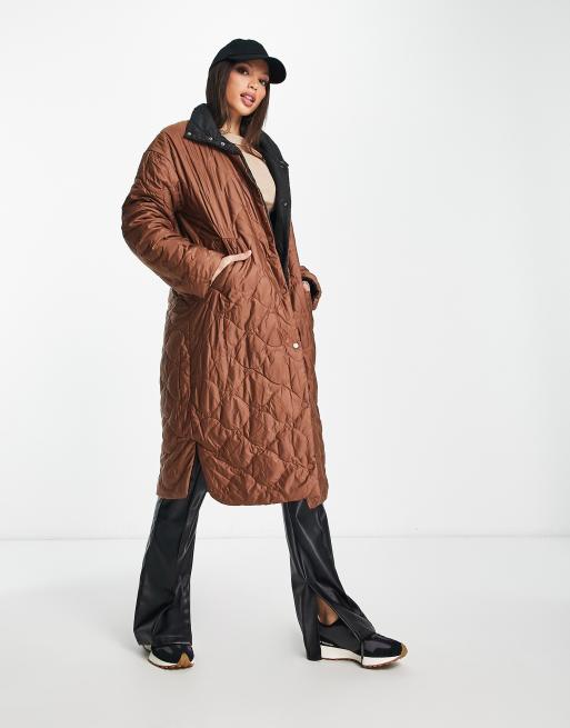 Vero Moda Tall reversible diamond quilted funnel neck coat in