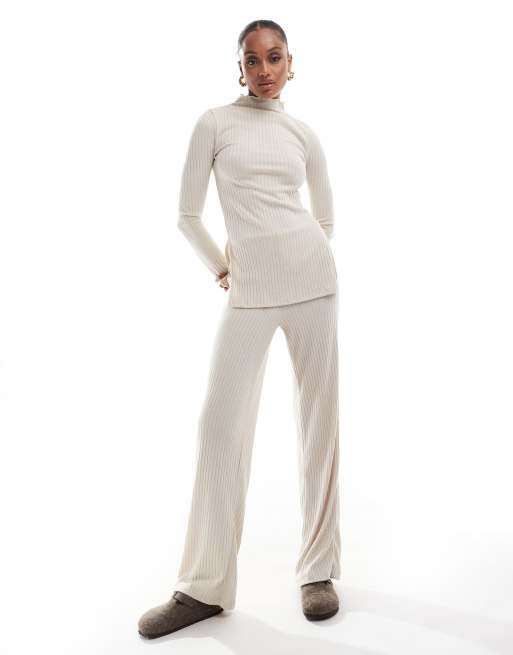 Vero Moda Tall rib jersey dad pants in stone (part of a set)