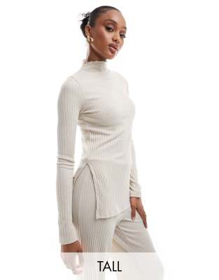 ribbed jersey longline top in stone - part of a set-Neutral