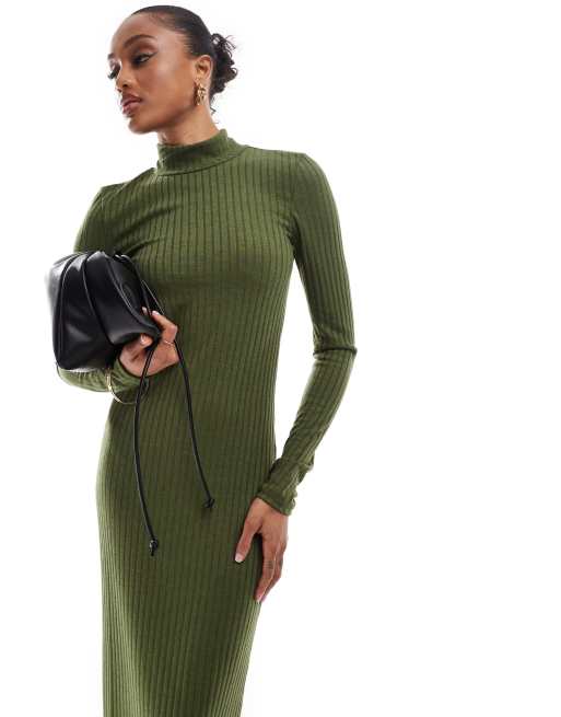 Vero Moda Tall ribbed jersey maxi dress in dark green ASOS