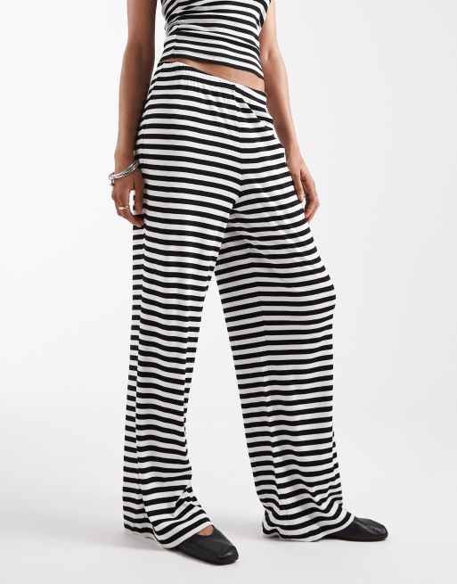 Vero Moda Tall ribbed jersey pants in black and white stripes - part of a set, 2 of 5