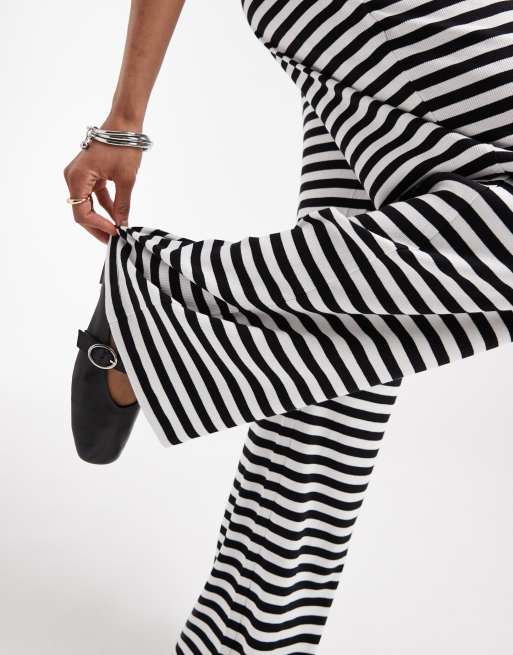 Vero Moda Tall ribbed jersey pants in black and white stripes - part of a set, 4 of 5