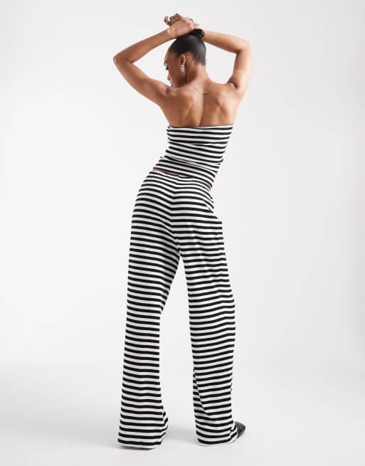 Vero Moda Tall ribbed jersey pants in black and white stripes - part of a set, 5 of 5