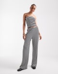 [Vero Moda Tall] Vero Moda Tall ribbed jersey pants in mono stripe (Part of a set)-Black XXS Black Snow Stripe