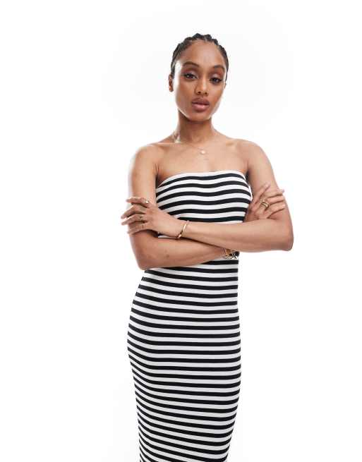 blue dress for baby girl Stripe Pleated Strapless Linen Midi Dress from Moon River exclusive at –  Urbanheer main image 0