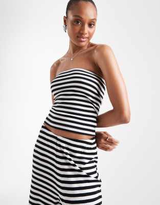 Vero Moda Tall ribbed jersey tube top in black and white stripes - part of a set