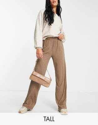 Vero Moda Tall ribbed wide leg trouser co-ord in mocha - ASOS Price Checker