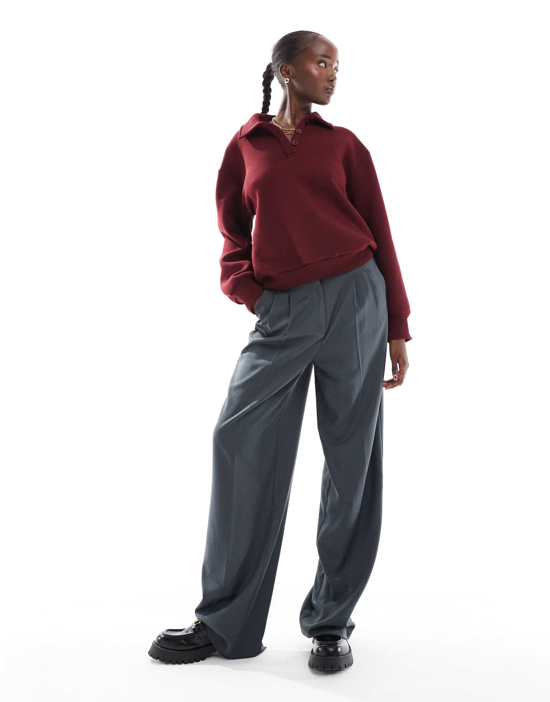 vero moda tall rita tailored wide leg dad pants in asphalt gray