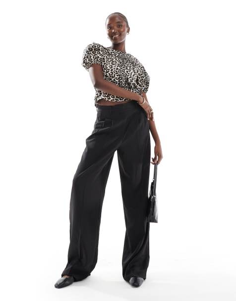 Vero Moda Tall Rita tailored wide leg dad trousers in black - view 1