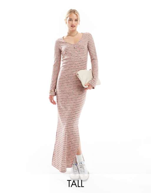 Vero Moda Tall - Robe longue à rayures en maille côtelée ultra-douce teinte par sections