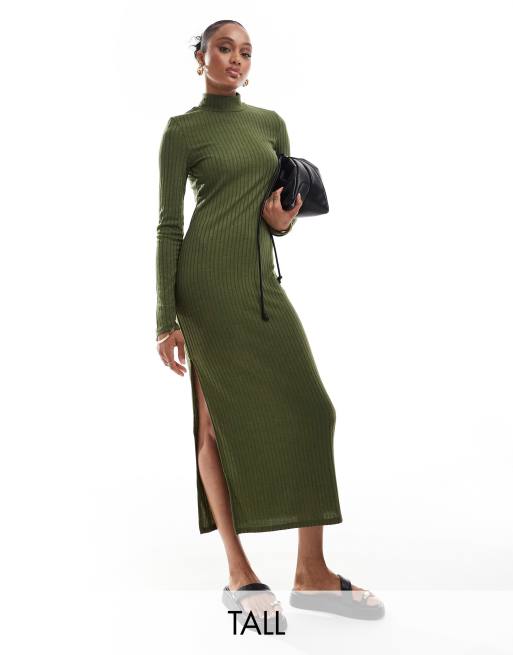 Vero Moda Tall - Robe longue côtelée en jersey - Vert foncé