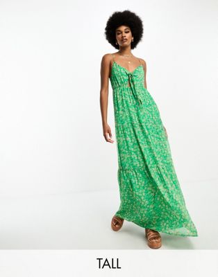 Vero Moda Tall tie front cami maxi dress in green florals - ASOS Price Checker