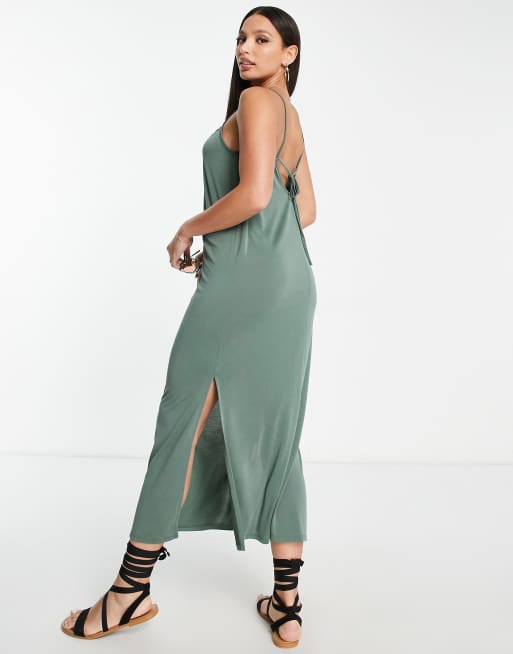 Vero Moda Tall - Robe mi-longue légère nouée au dos - Kaki, 2 de 4