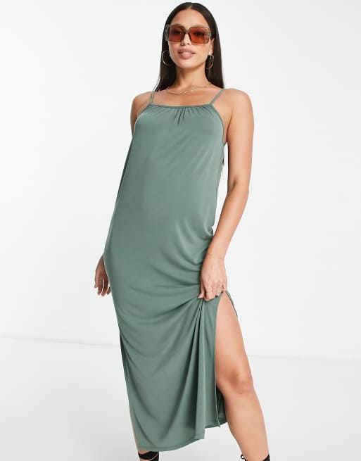 Vero Moda Tall - Robe mi-longue légère nouée au dos - Kaki, 3 de 4