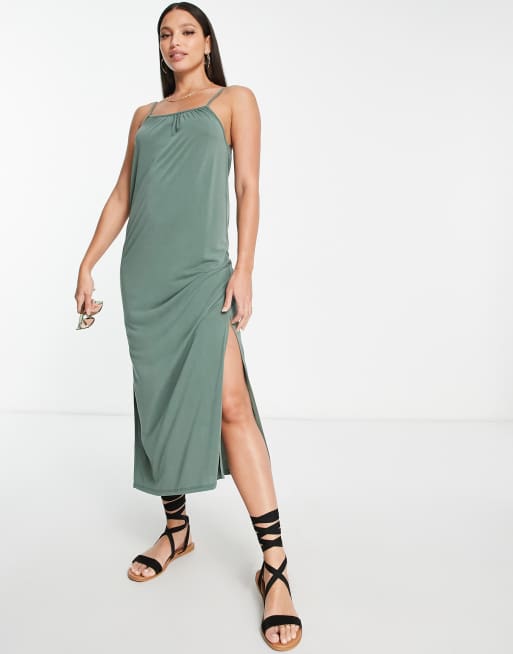 Vero Moda Tall - Robe mi-longue légère nouée au dos - Kaki, 4 de 4