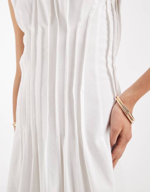 Vero Moda Tall - Robe mi-longue sans manches en popeline à taille plissée - Blanc, 4 de 4