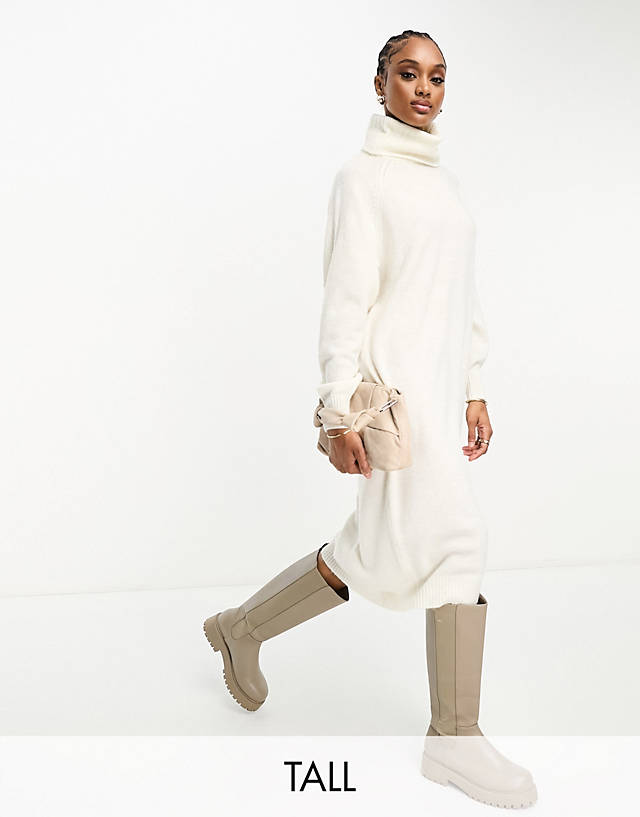 Vero Moda Tall - roll neck knitted maxi dress in cream