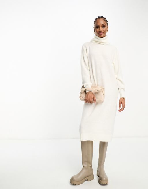 Vero Moda Tall roll neck knitted maxi dress in cream