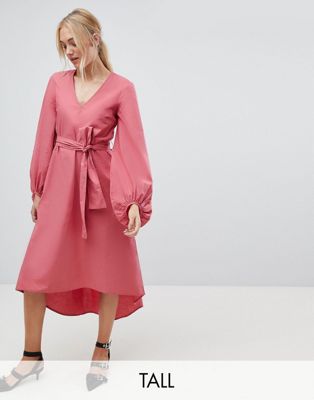 Vero Moda – Tall – Rosa midiklänning med klockärm