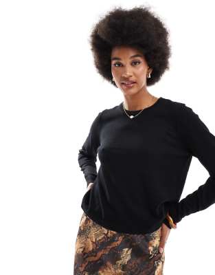 round neck knit sweater in black