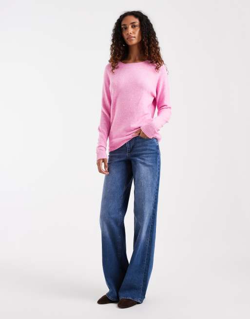 Vero Moda Tall round neck knitted jumper in fuchsia pink, 2 of 4