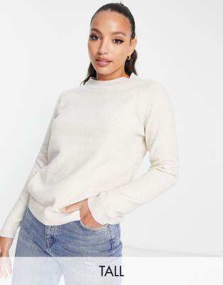 Vero Moda Tall Round Neck Sweater In Cream-white