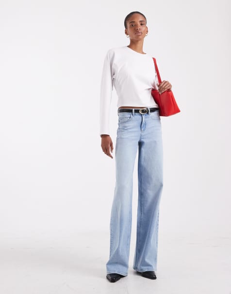 Vero Moda Tall Sandie jean stretch à jambe large taille mi-haute en denim bleu clair - view 1