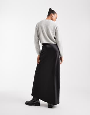 Vero Moda Tall Satin Bias Cut Midi Skirt In Black