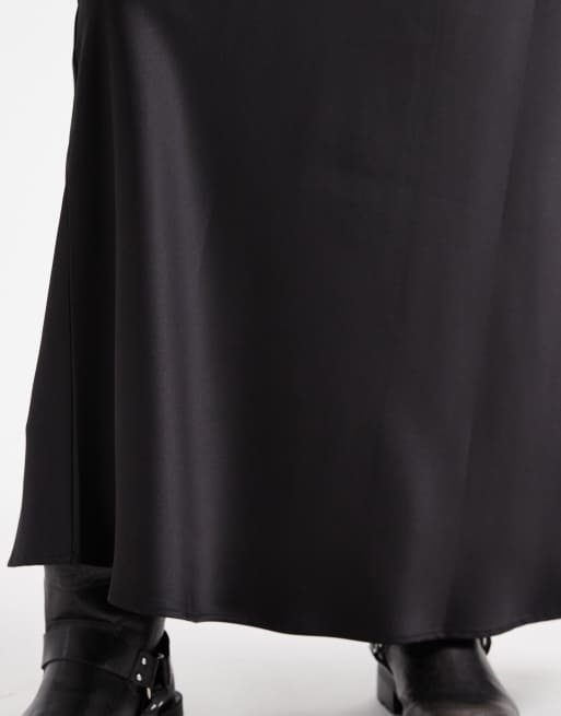 Vero Moda Tall satin bias cut midi skirt in black