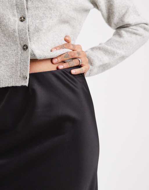 Vero Moda Tall satin bias cut midi skirt in black