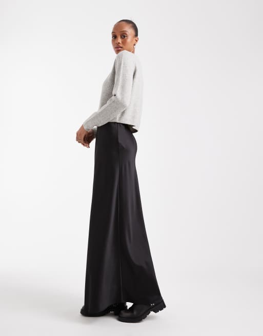 Vero Moda Tall satin bias cut midi skirt in black