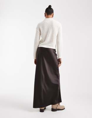 Vero Moda Tall Satin Bias Cut Midi Skirt In Brown