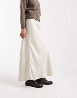 Vero Moda Tall Satin Bias Cut Midi Skirt In Neutral