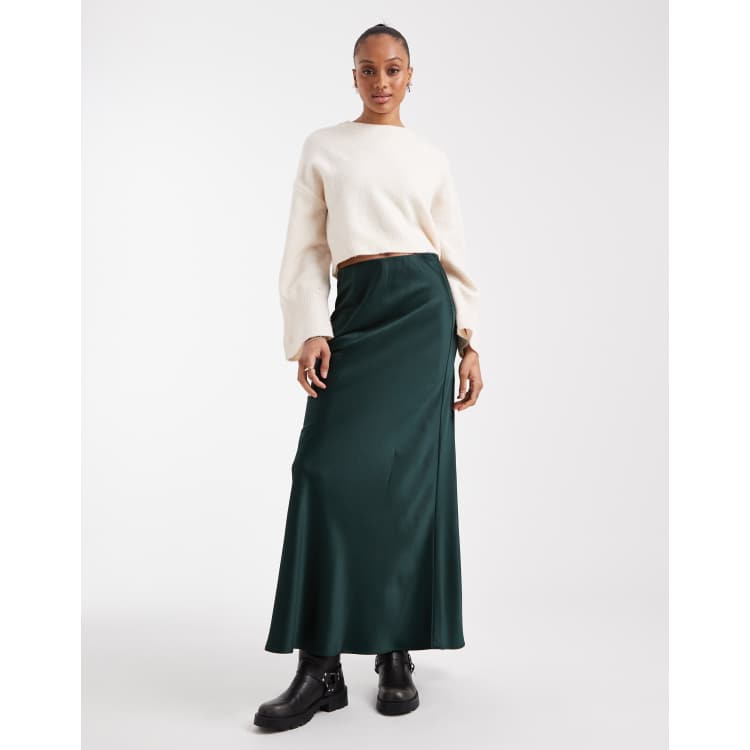 Vero Moda Tall satin bias midi skirt in emerald green | ASOS
