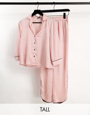 Vero Moda Tall satin piped pyjama set in pink polka dot - ASOS Price Checker
