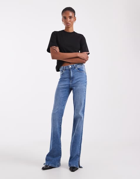 Vero Moda Tall Selina vaqueros acampanados de talle alto en denim azul medio - view 1