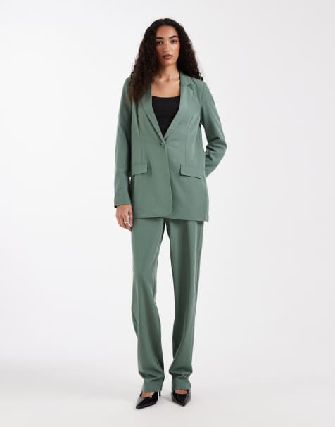 Vero Moda Tall - Set van losvallende elegante blazer en broek met rechte pijpen in groen - view 1