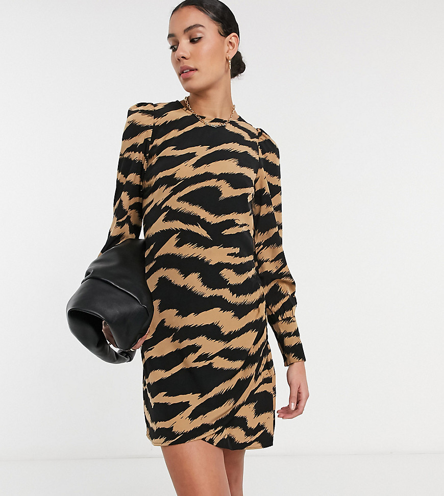 Vero Moda Tall shift dress in tan zebra-Multi