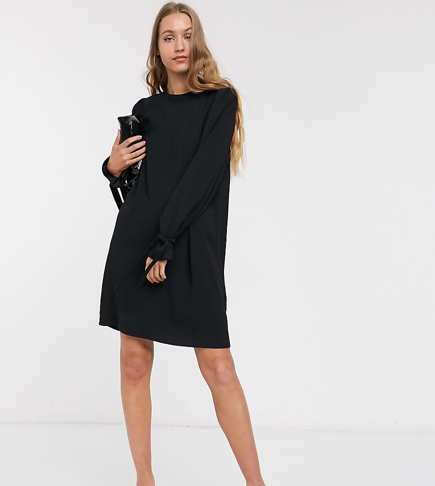 Vero Moda Tall shift dress with tie sleeves in black