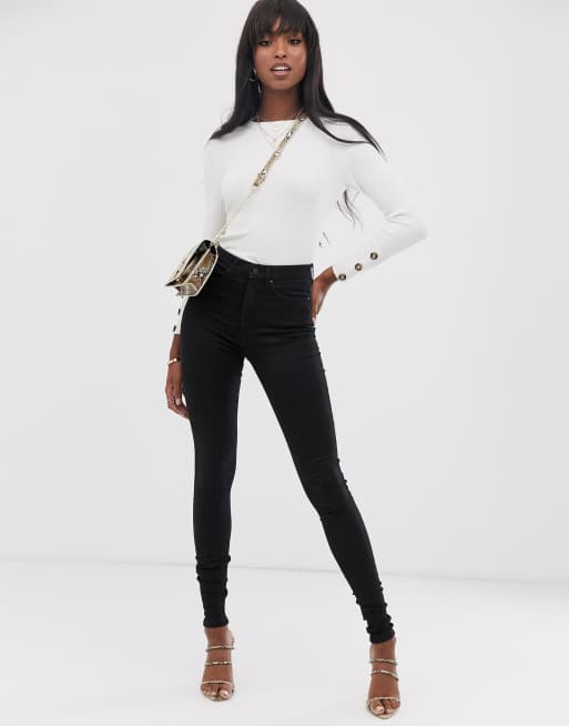 Vero Moda Tall - Skinny jeans met hoge taille in zwart, 4 van 4