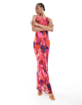 [Vero Moda Tall] Vero Moda Tall sleeveless seam front mesh dress in bold abstract painted print-Multi S Fuchsia Pink AOP