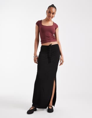 Vero Moda Tall Slinky Ruched Front Maxi Skirt In Black