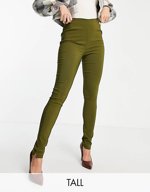 Vero Moda Tall - Smalle broek met hoge taille in khaki